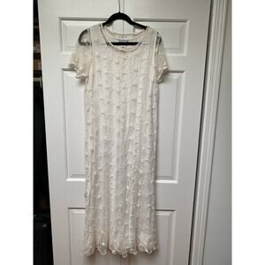 Vintage April Cornell Embroidered Mesh Maxi Dress White XL Cottagecore